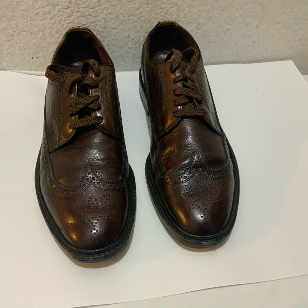 VTG Freeman Free-Flex Oxford Wingtips Dark Brown Leather Dress Shoes 9 C